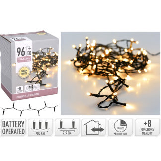 Kerstverlichting op batterijen | 7 meter (96 LEDs, Timer, Lichtprogramma's, Binnen/Buiten)
