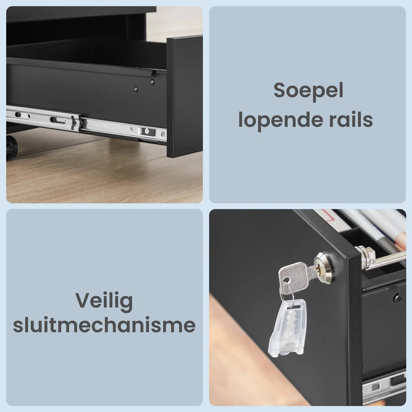Ochama Matte Black Lockable Mobile File Cabinet – 3 Drawers, Pre-Assembled, Holds Documents & Stationery, 39 x 45.1 x 53.8 cm – Compact Storage for Office or Home Office