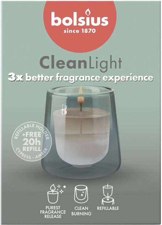 Bolsius - Clean Light - Geurkaars - Starterkit - Cypress & Amber