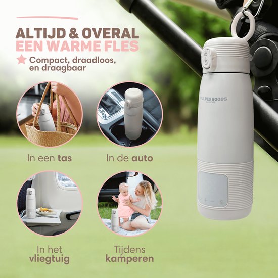Vulpes Goods® BabyCare - Thermosfles Flessenwarmer - 500ML - Roestvrijstaal - 6400 mAh - 500ML - Oplaadbaar - Draadloos & Draagbaar - PRO V2