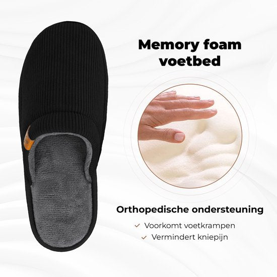 Pantoffels Heren - Sloffen - Maat 40/41 - Zwart - Corduroy - Anti-slip - Comfeet
