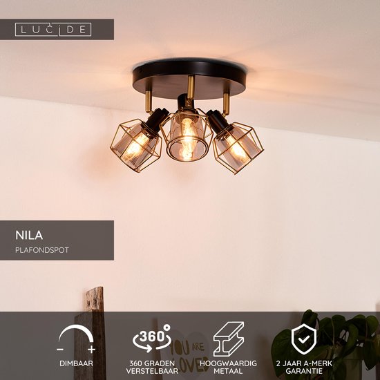 Lucide NILA - Plafondspot (Plafondlamp) - Ø 36 cm - 3xE14 - Zwart