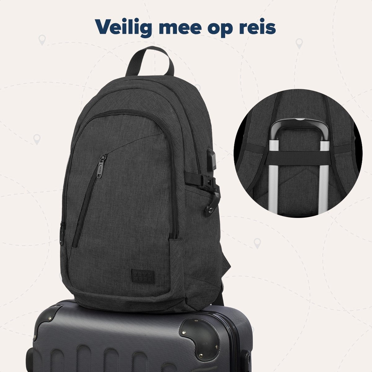 TRVLMORE Rugzak - 25L - 15,6 inch - Laptop Rugtas - Schooltas - Unisex - Spatwaterdicht Antraciet