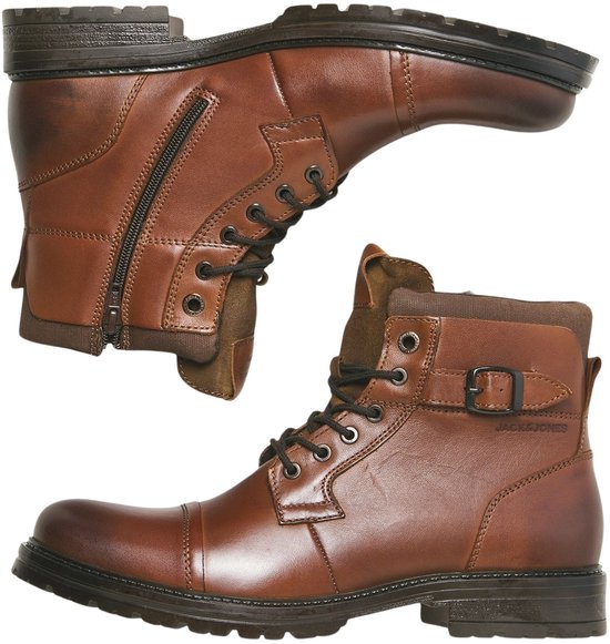 Jack & Jones Dexter Leather Boots - Heren - Leer - Vetersluiting - Rubber Zool - Bruin - Maat 45