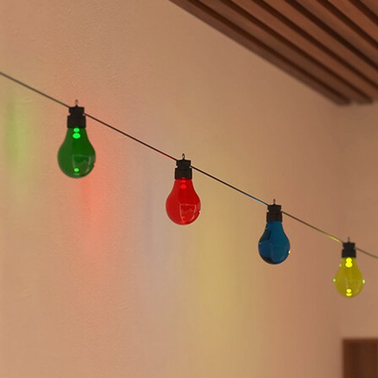 Atmosphera Solar tuin feestlampjes lichtsnoer - gekleurd - kunststof - 490 cm - buiten - Led licht - tuinverlichting op zonne-energie