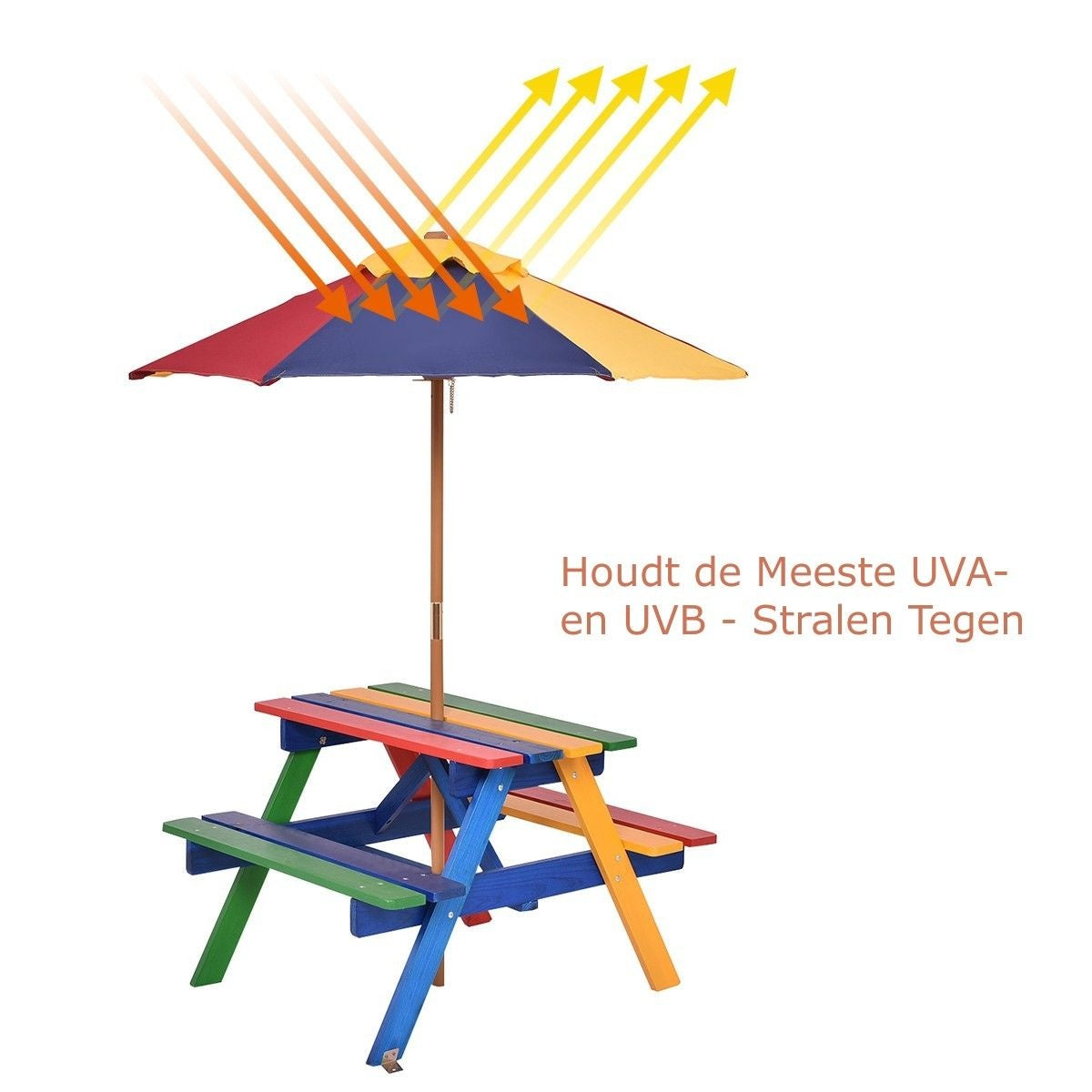 Coast Kinder Picknicktafel set - Hout - Met Verwijderbare Opvouwbare Paraplu - 79 x 71 x 52,5 cm