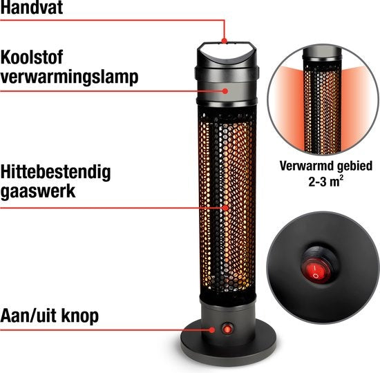 alpina Heater Terrasverwarmer - Infrarood Verwarming - IP44 Spatwaterdicht - 800W