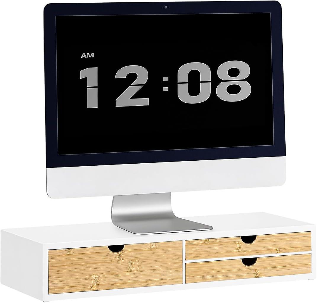 SoBuy - Monitor Stand BBF11-WN - 60 x 22 x 11 cm - Wit en Natuurlijk