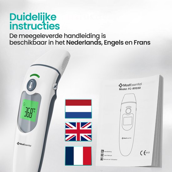 MostEssential 2-in-1 Digitale Koortsthermometer - Oorthermometer – Thermometer Voorhoofd & Lichaam - Koortsthermometer voor Volwassenen, Kinderen en Baby's - Contactloos - IR30