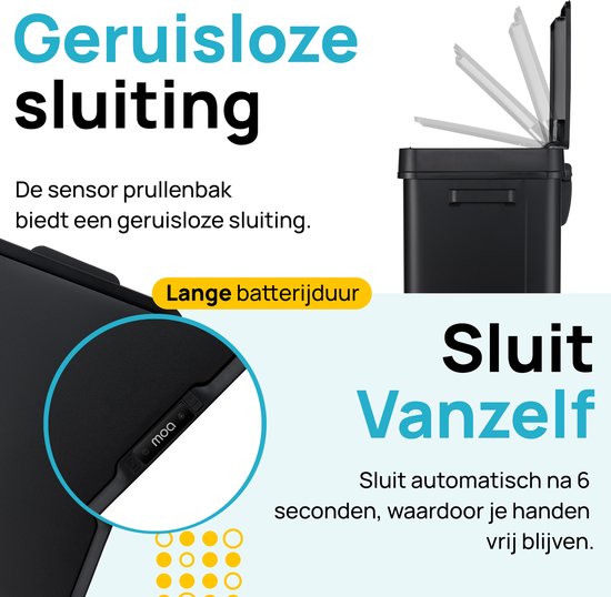 MOA Prullenbak – Sensor – 68 liter – 33 x 45 x 72 cm – Zwart