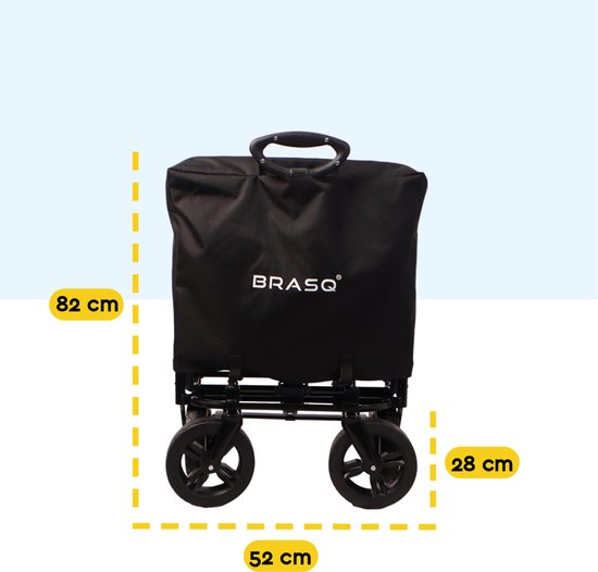 BRASQ Bolderkar Opvouwbaar Deluxe WC200 - 108L inhoud - Met duwstang - Lichtgewicht - Tot 100 kg draagvermogen - Inclusief 2 opbergtassen - Zwart
