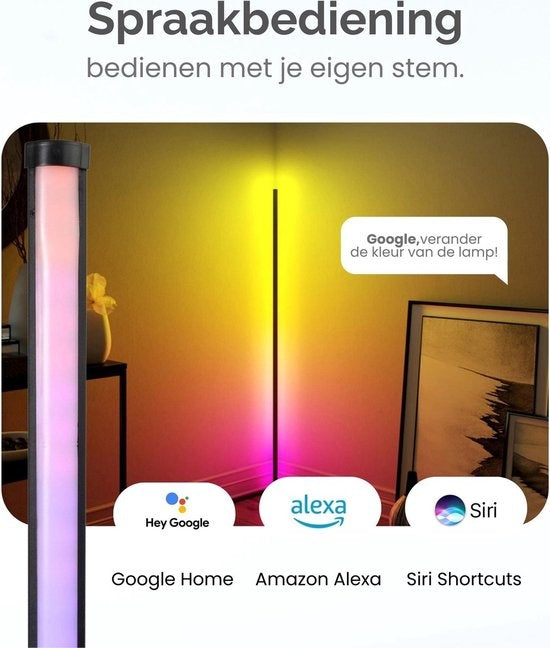 Gologi Slimme Vloerlamp LED - Hoeklamp - Industrieel - Staand - Woonkamer - Dimbaar - RGBW - Met App - Zwart