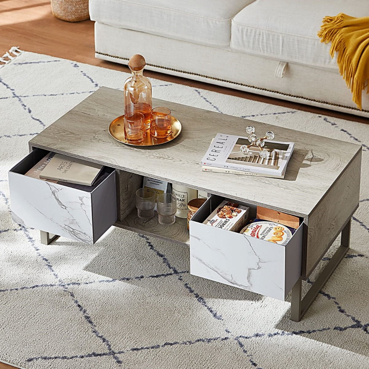Niceey Salontafel met Lade - Koffietafel - Bijzettafel - Opbergruimte - Hout - 104 x 49.5 x 39.5 cm - Marmerlook