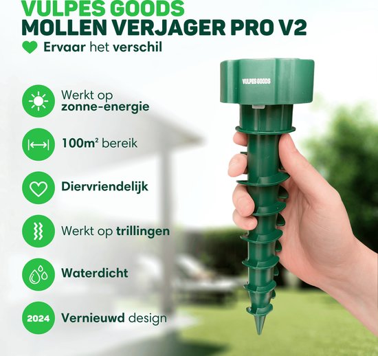 Vulpes Goods® Verjager - Mollenverjager - 4 Stuks - Muizenverjager - Mollenbestrijding - Werkt op zonne-energie - Waterdicht - Diervriendelijk - PRO V2