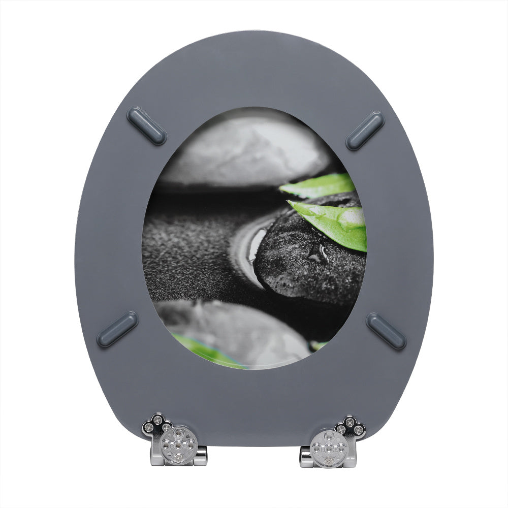 Casaria Wc-bril met Deksel Sluitingsmechanisme Toiletzitting MDF Steen Bladeren