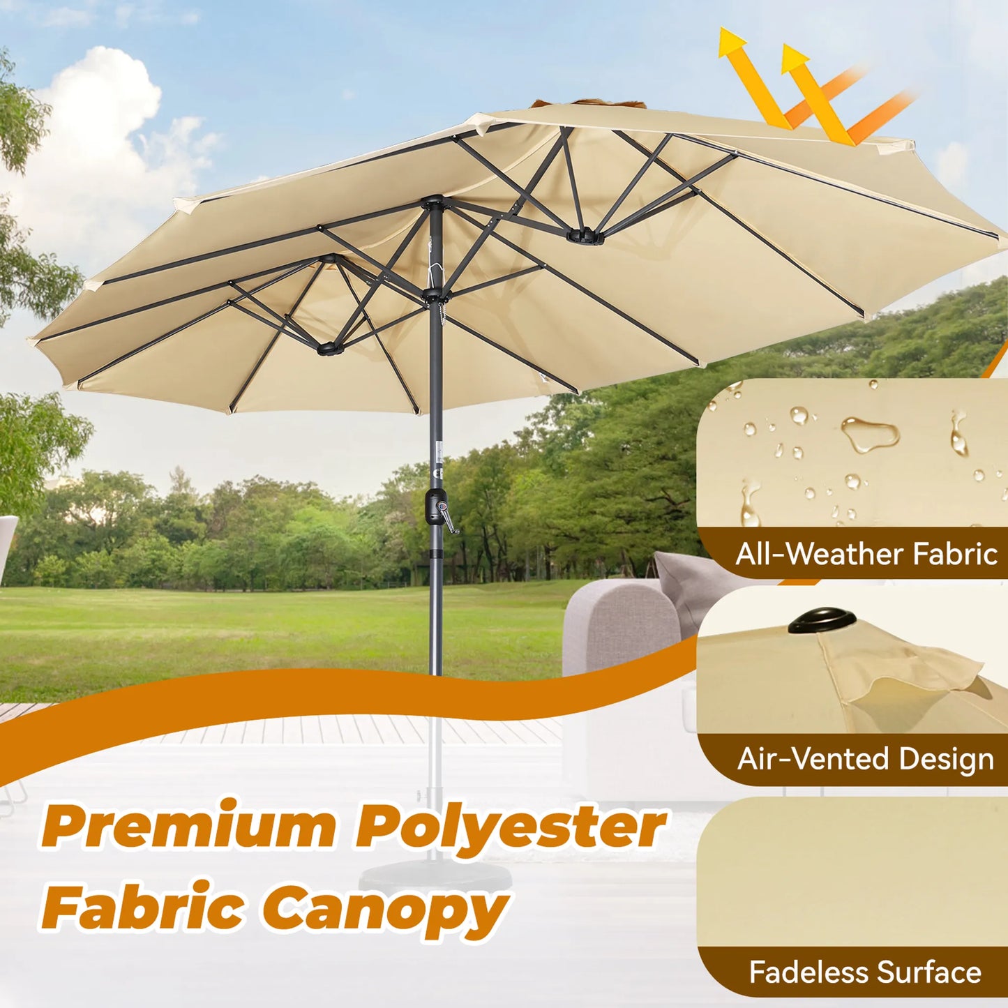 Angel Living Dubbele parasol - 460 x 270 cm - met draaislinger - UPF 50+ - beige