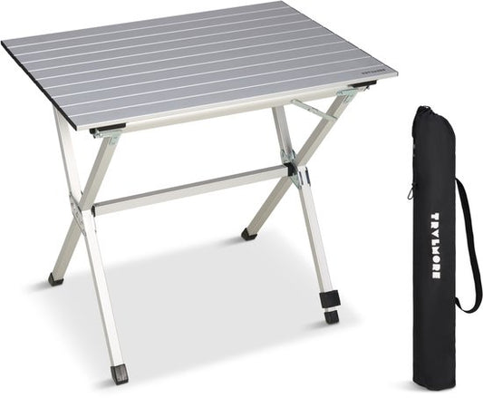TRVLMORE Campingtafel - 80x58x71 cm - Lichtgewicht met Aluminium Frame - Vouwtafel Verstelbaar - Kampeertafel - Klaptafel - Zilver