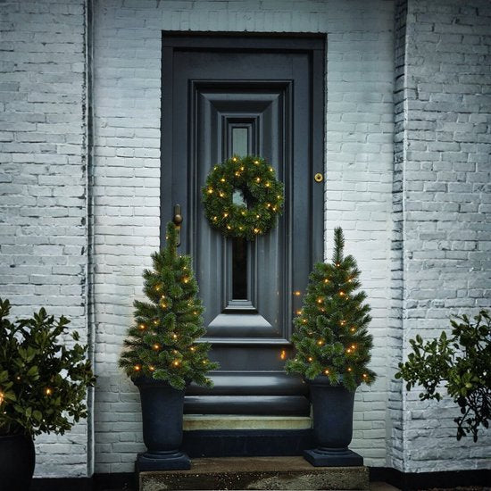 Black Box Trees Glendon Kerstboom en Kerstkrans Set - 2 Kunstkerstbomen en 1 Krans met LED Verlichting - Groen