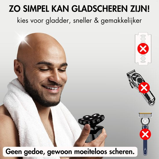 6-in-1 Scheerapparaat Mannen + Extra Scheerkop – Trimmer - Tondeuse - Sansbeauté® Skull Sharp PRO - Nat & Droog - Face en Head Shaver – Hoofd Kaal Scheren - Draadloos Opladen - Opzetstukken