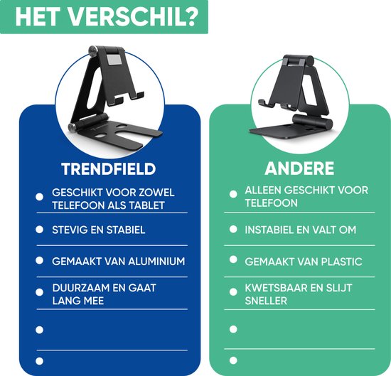Serve Telefoon Standaard XL - Aluminium Houder voor Mobiel & Tablet - Telefoonhouder Bureau - Inklapbare Telefoonstandaard TTH105 - Zwart