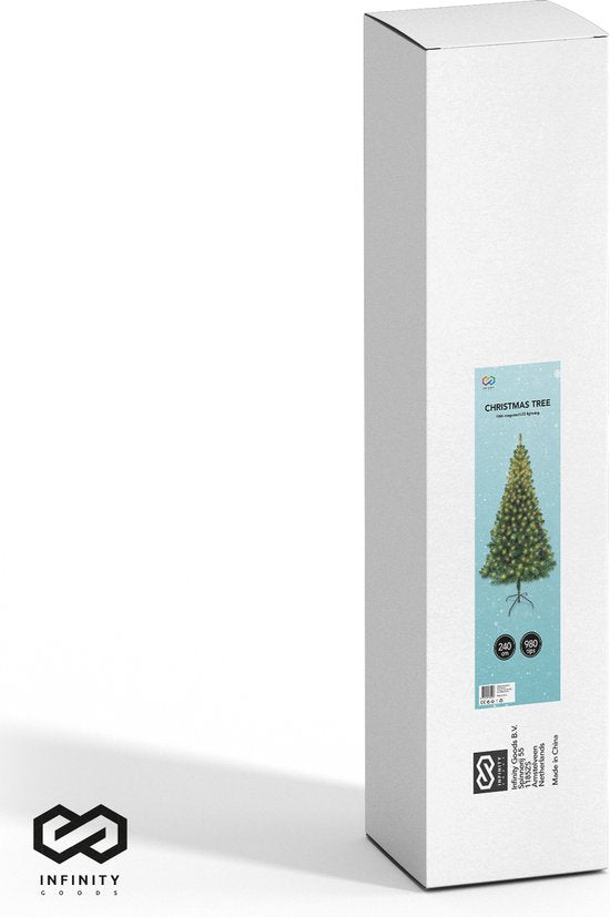 Infinity Goods Kunstkerstboom Met LED Verlichting - 240 cm - Realistische Kunststof Kerstboom - Metalen Standaard - Groen