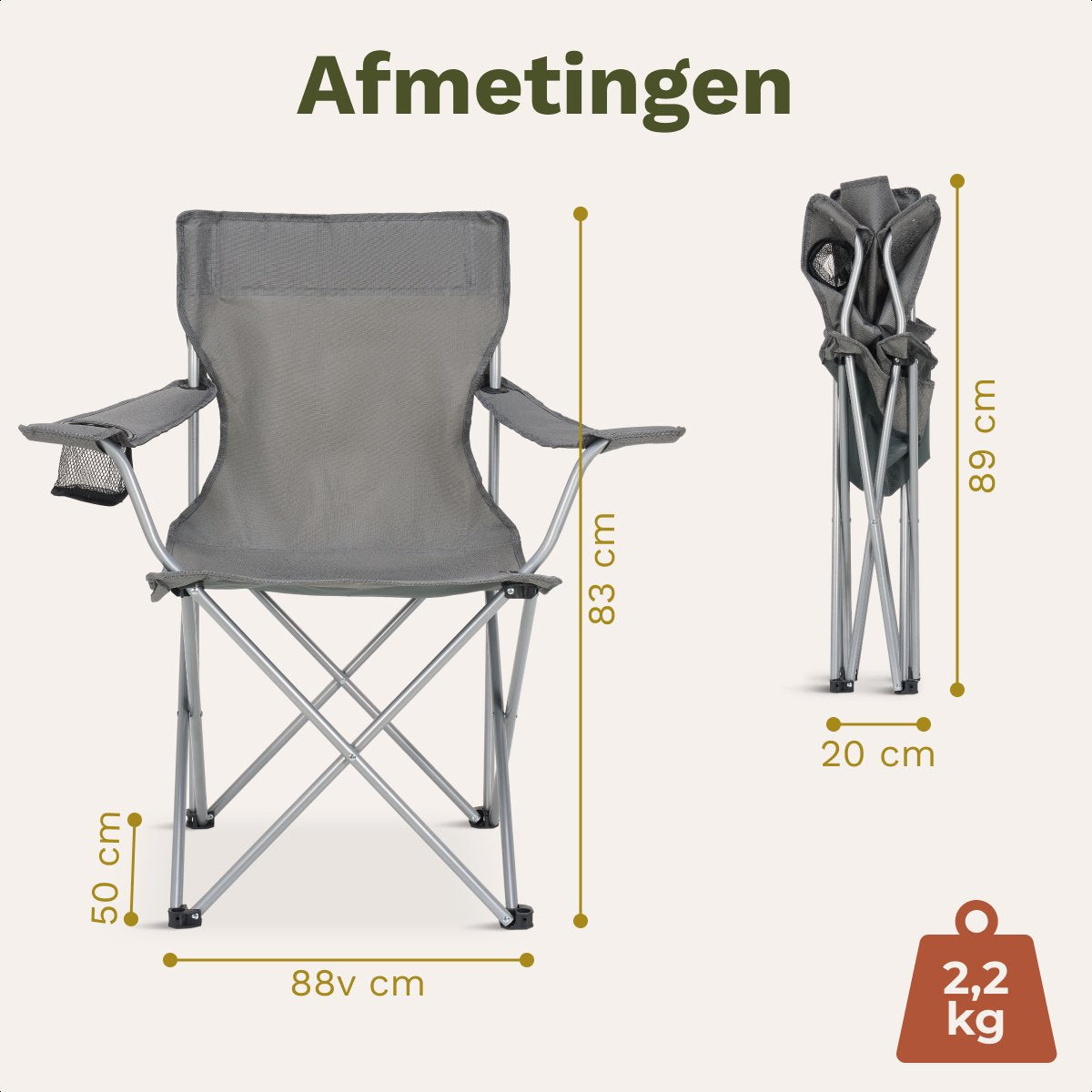 TRVLMORE Campingstoel - Opvouwbaar - 120KG Draagvermogen - Incl. Draagtas - Klapstoel - Visstoel - Kampeerstoel - Vouwstoel - Grijs