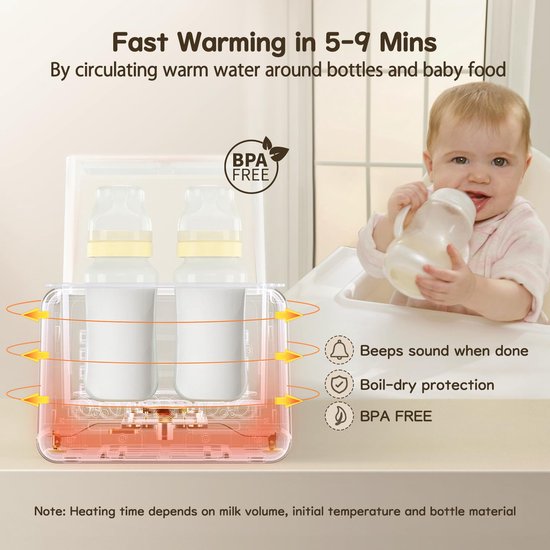Fuegobird Dubbele Flesverwarming - Digitale Display Temperatuur - Opwarmen van Zuigelingenvoeding/Moedermelk/babyvoedsel - Snel Opwarmen - Stoomsterilisatie - Warmhouden en Ontdooien - Past op 2 Flessen - Zwart wit