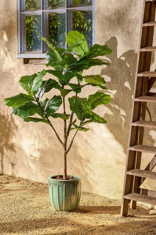 Mica Decorations Ficus Lyrata Kunstplant - Kunststof Kamerplant in Zwarte Pot - Water- en UV Bestendig voor Binnen en Buiten - Onderhoudsvrij Botanisch Decor - H150 x Ø50 cm - Groen