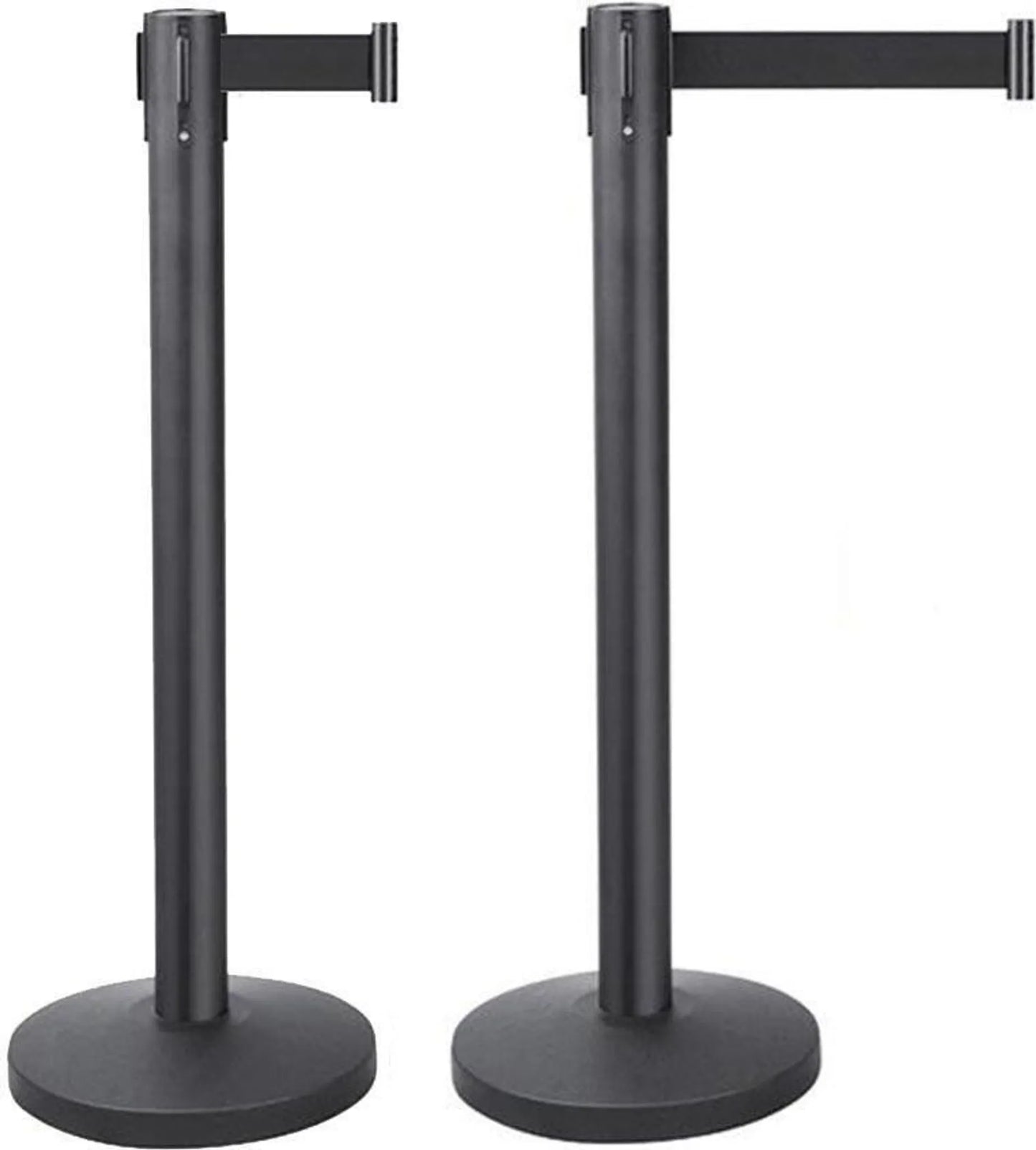 Yaheetech Afzetpalen Set Van 2 – 92 cm Hoog – Voorzien Van 200 cm Intrekbaar Lint En 4-Weg Koppelsysteem En Massieve Voet – Voor VIP Zones En Beurzen – Zwart Staal