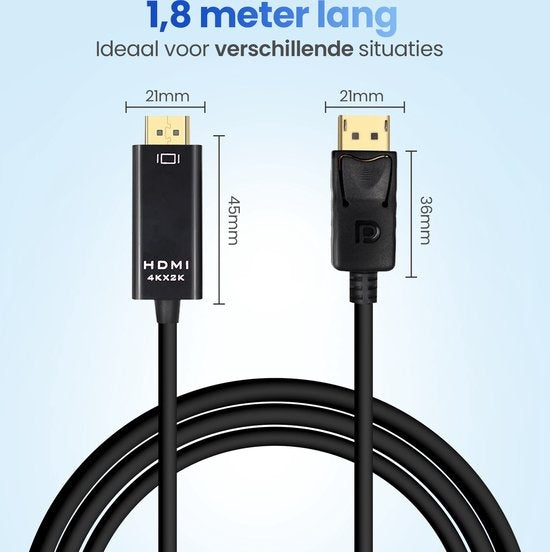 Garpex® DisplayPort naar HDMI Kabel - 4K 60Hz Ultra HD - 1.8 meter