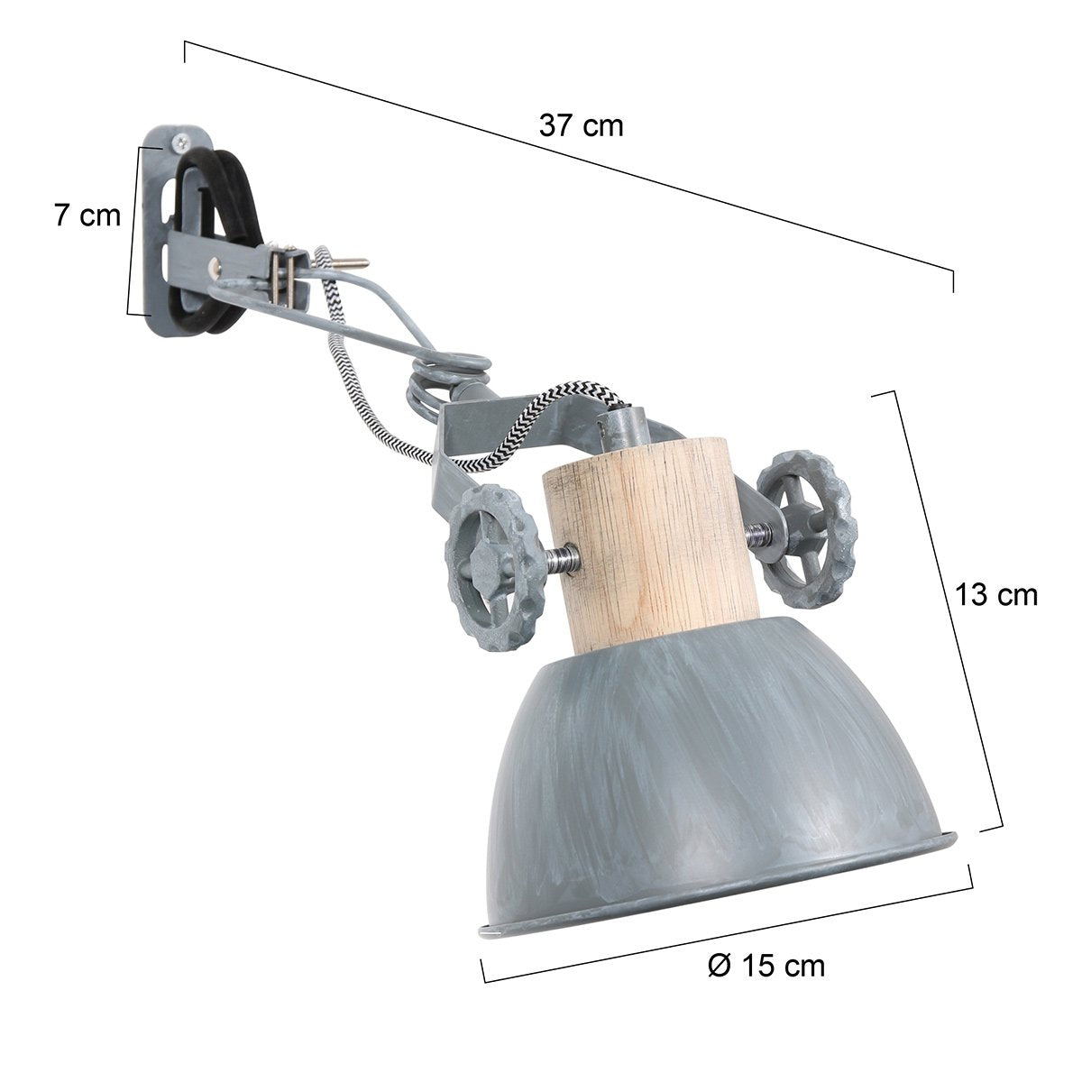 Klemspot en wandlamp Gearwood 2752GR Grijs E27 fitting - Hout en metaal, trendy design, draaibaar en kantelbaar, geschikt voor binnengebruik - Mexlite