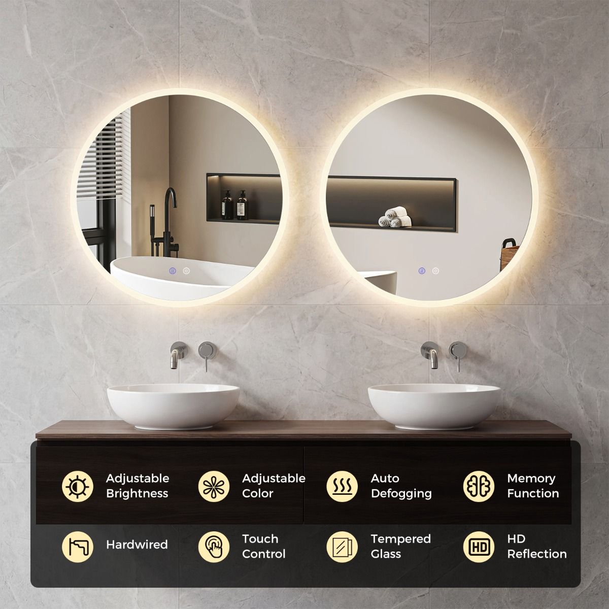 Coast Ronde LED-badkamerspiegel - make-upspiegel met achtergrondverlichting - 3 lichtkleuren - 60 cm - zilver