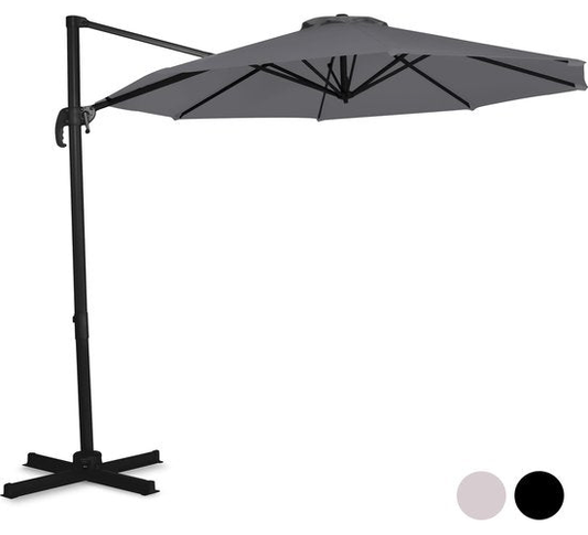 VONROC Premium Zweefparasol Bardolino Ø300cm – Incl. kruisvoet & beschermhoes – Ronde parasol – 360 ° Draaibaar - Kantelbaar – UV werend doek – Grijs