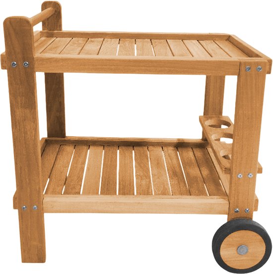 AXI Miri Teak Serveerwagen – 70 x 48 x 70 cm - Teakhout – Met 2 Wielen en 3 Flessenhouders – Buiten en Binnen – Voor Tuin, Terras en Balkon