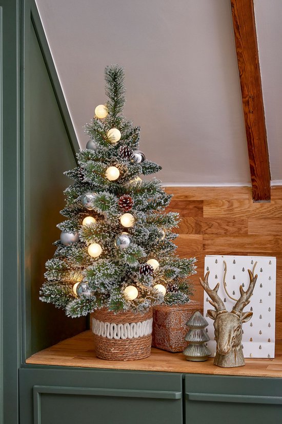 Black Box Trees Kaprun Kerstboom in Pot - Groen Frosted Zilver Warm Wit - op Batterij en met Timerfunctie - Hoogte 90cm