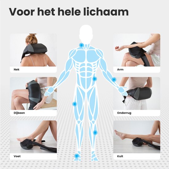 Auronic Shiatsu Massagekussen Draadloos - Elektrisch Nekmassage Apparaat - Infrarood Warmtefunctie - Nek en Schouder Massage apparaat - Massage Apparaten - Zwart/Grijs