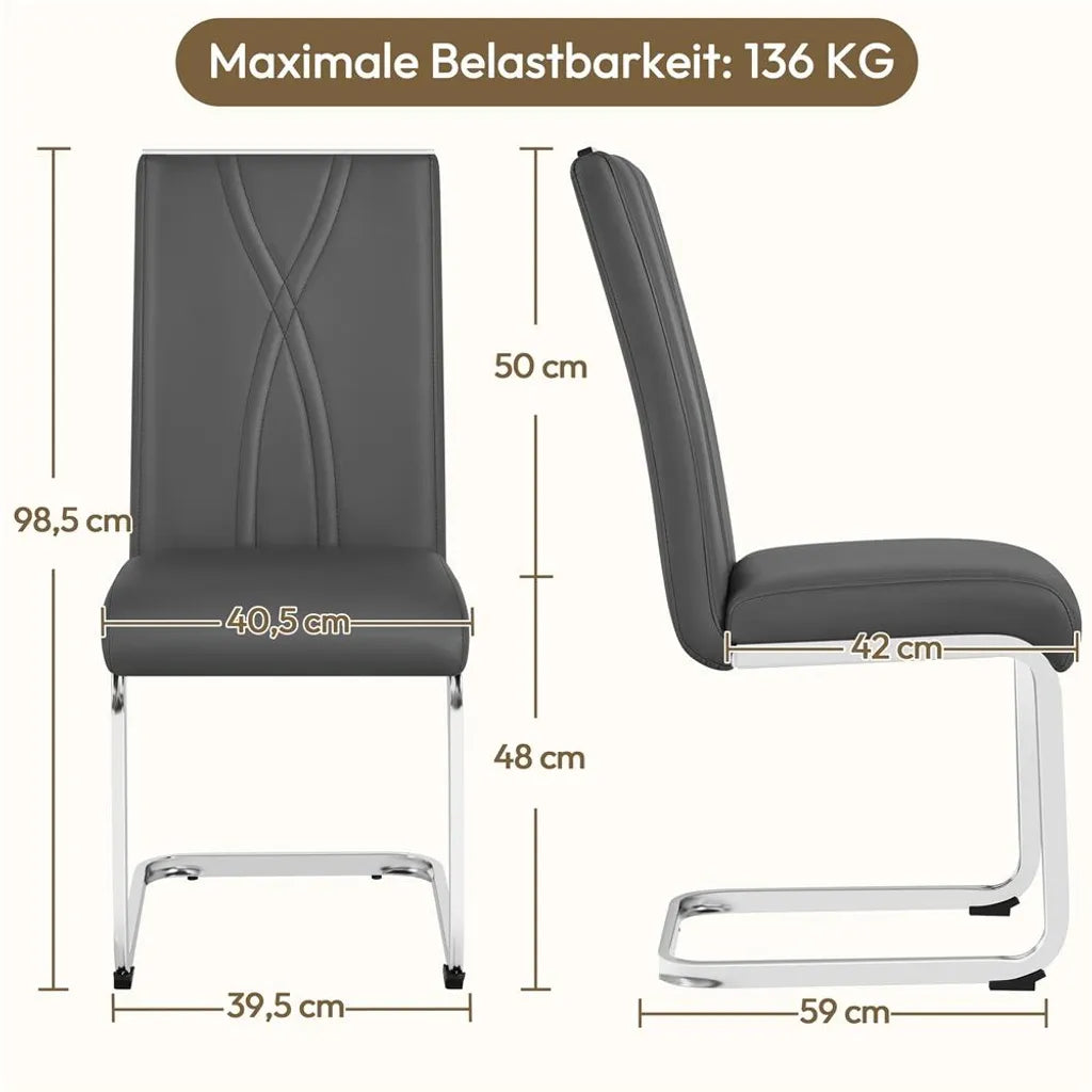 Yaheetech Set van 2 Eetkamerstoelen 59 x 40,5 x 98,5 cm - Donkergrijs - Kunstleren Cantilever Stoelen
