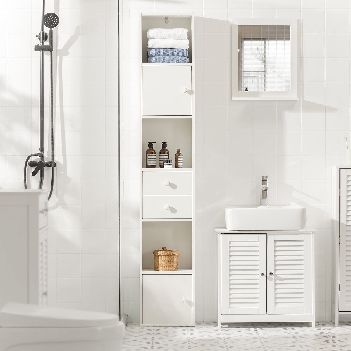 SoBuy Boekenkast - Kolomkast - Max. 40 kg - 33 x 42 x 188 cm - Wit
