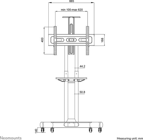 Neomounts NM-M1700BLACK verrijdbare TV standaard - 32-75" - hoogteverstelling 104,2-154,2 cm - manueel - Incl. webcam- en laptophouder - zwart