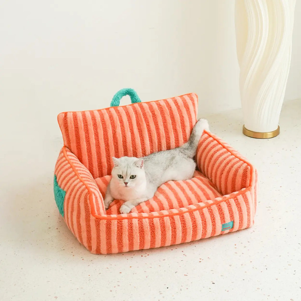 ZEZE Gestreept Pluche Huisdierenbed - Basic Oranje - 68 x 53 x 37 cm