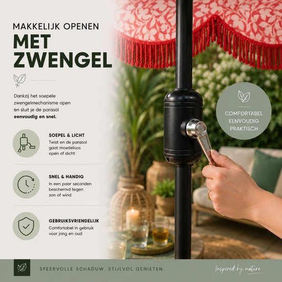 Mica Decorations Kelly Parasol met Draagtas - Stokparasol 238 x Ø235 cm - Tuin of Balkonparasol - Polyester, Staal - Rood