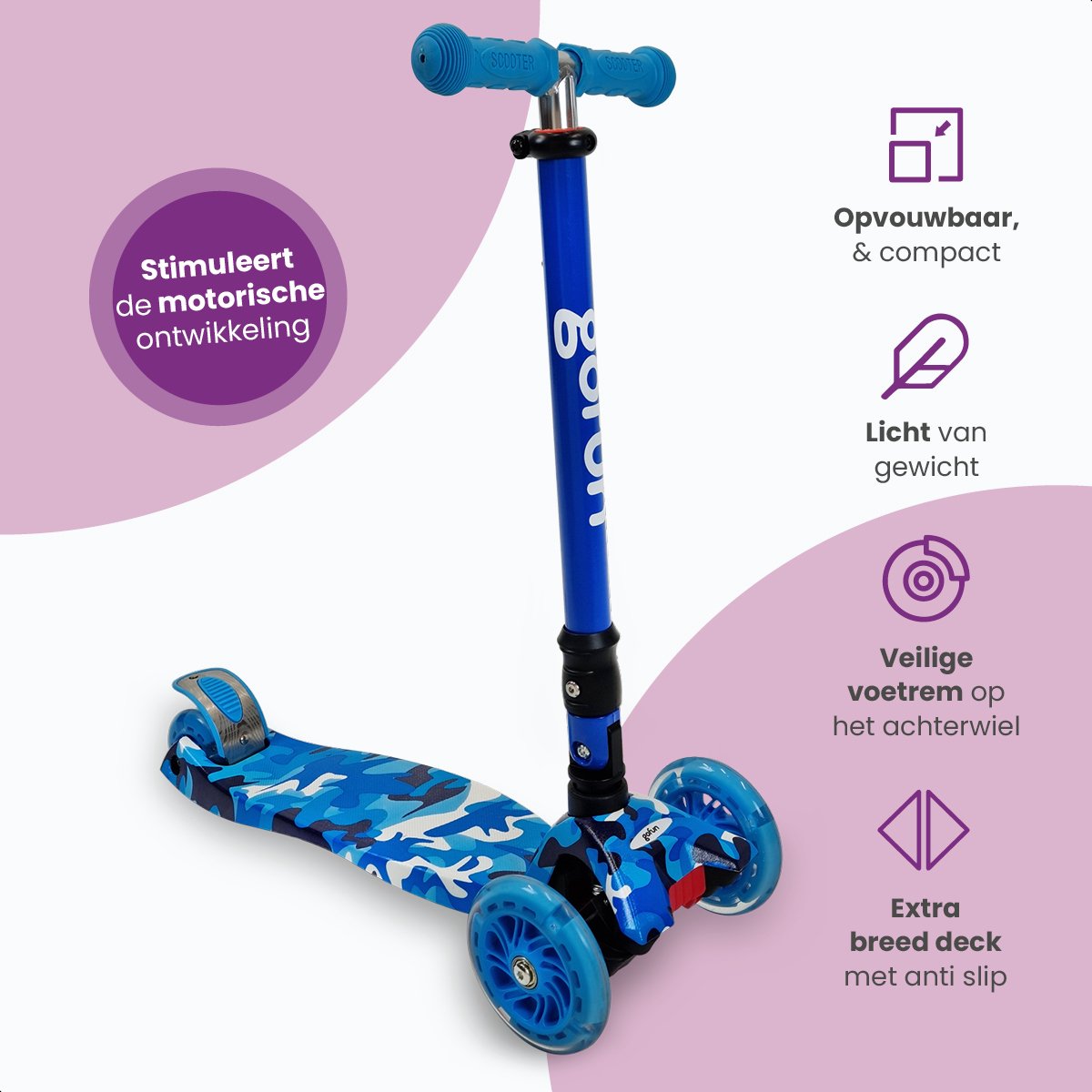 GoFun Kinderstep - Lichtgevende Wielen - Opvouwbaar - Verstelbaar Stuur - 85 x 58 x 23 cm - Blauw
