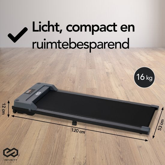 Infinity Goods Loopband Voor Thuis - Met Bluetooth - 1-6 km/u - 120 x 53 x 12 cm - Antraciet