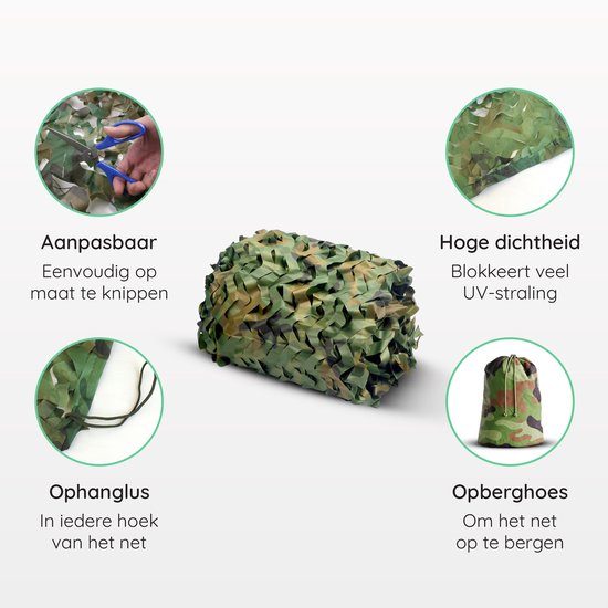 Volcan Camouflagenet 200x140 - Schaduwdoek - Camonet - Voor Optimaal Camouflage Effect - Groen
