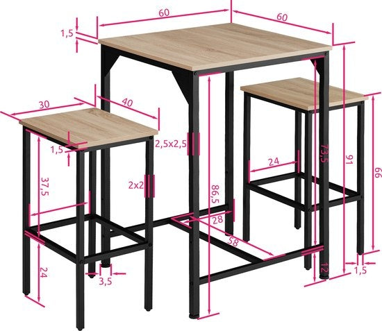 tectake - Bartafelset Inverness industrieel lichtbruin - 404363