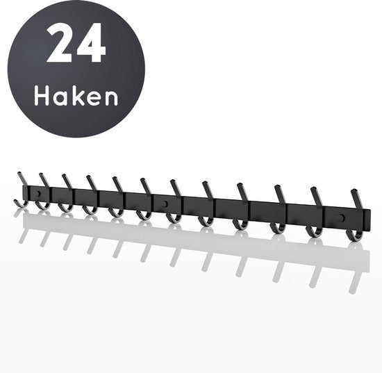 Volcan Wandkapstok - 24 Haken - Muur Kapstok Hangend met 3M Tape - Industrieel - Zwart RVS