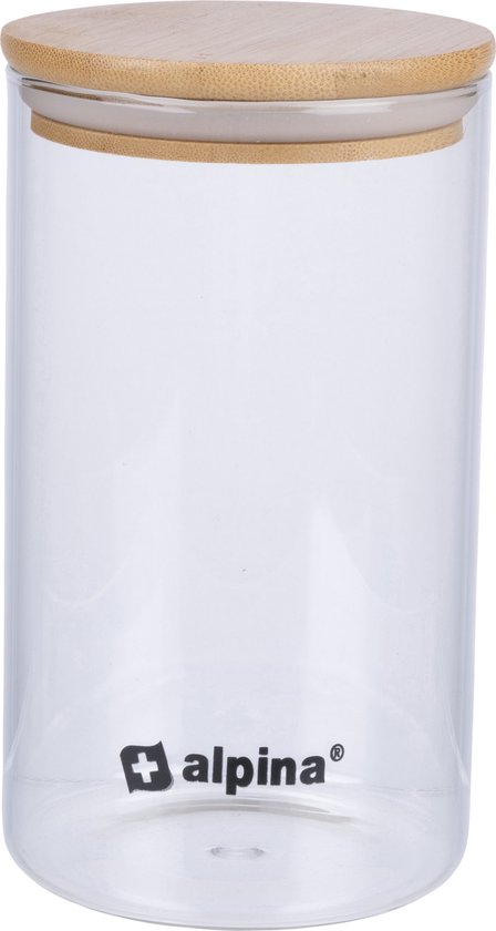 alpina Voorraadpot 900ML - Glazen Pot met Deksel - Bewaarpot van Borosilicaatglas/Bamboe