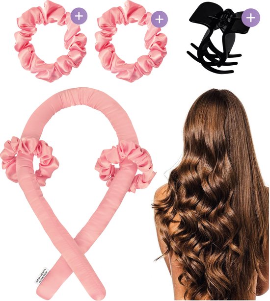 Soft & Silky Heatless curls - Satin - Incl. 2 scrunchies en 1 haarklip - Haarrollers - Krulspelden - Krullen zonder hitte - Haarkruller - Krullend haar producten