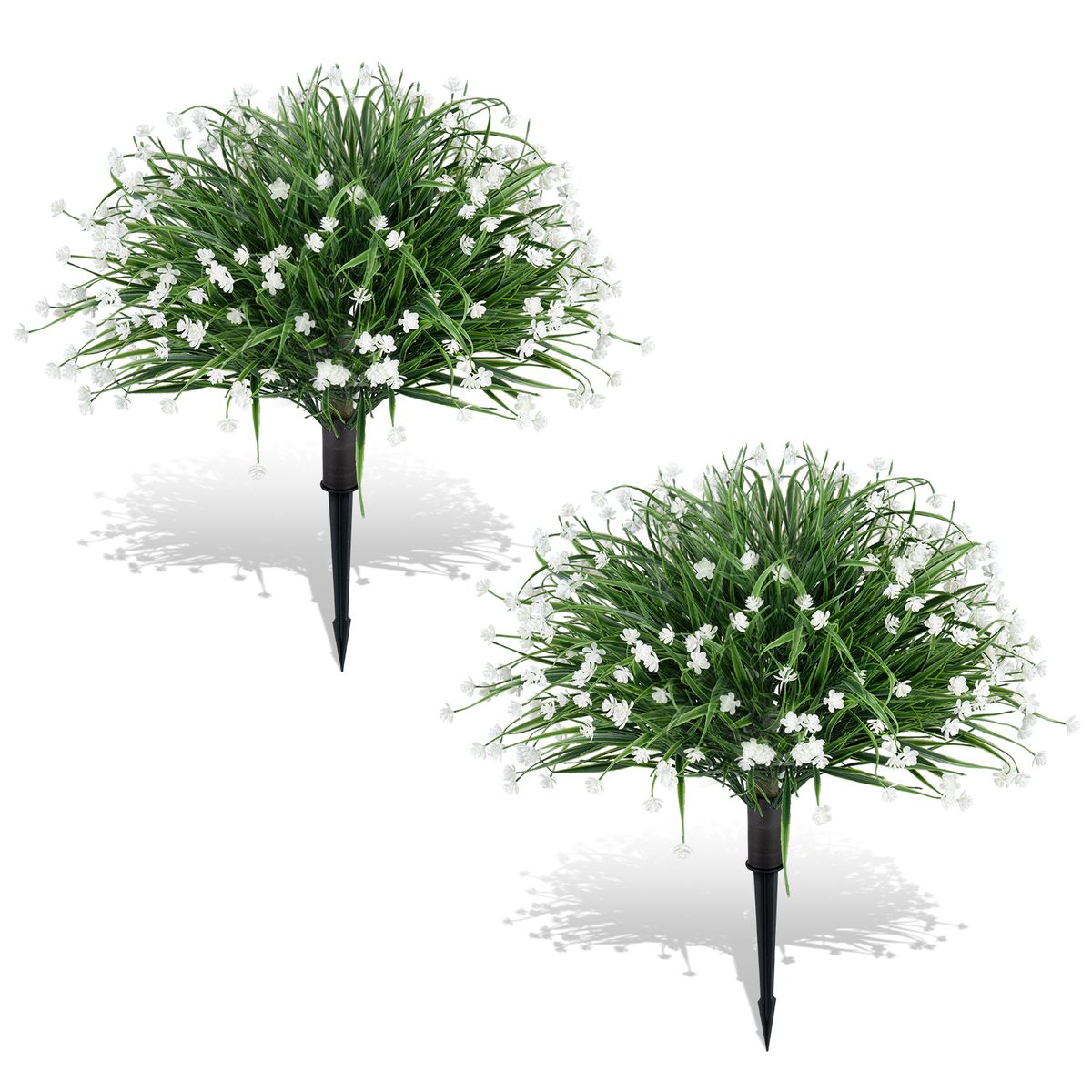 Coast Kunststruiken Set van 2 - Realistische kunstplanten - Met verankeringspinnen - Groen en wit - 70 cm