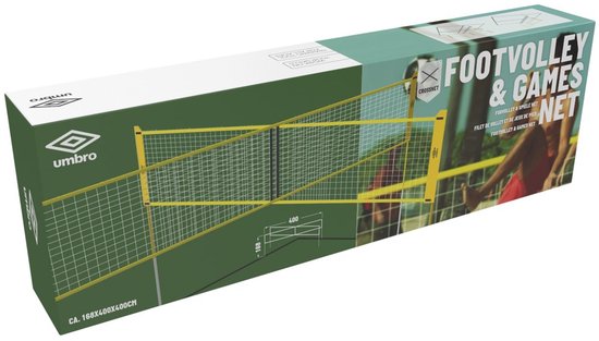 Umbro Sportnet - Spelletjes Set - 168 x 400 CM - 4 Vakken - Volleybalnet - Badminton - Voetvolley - Crossnet - Zwart/Geel